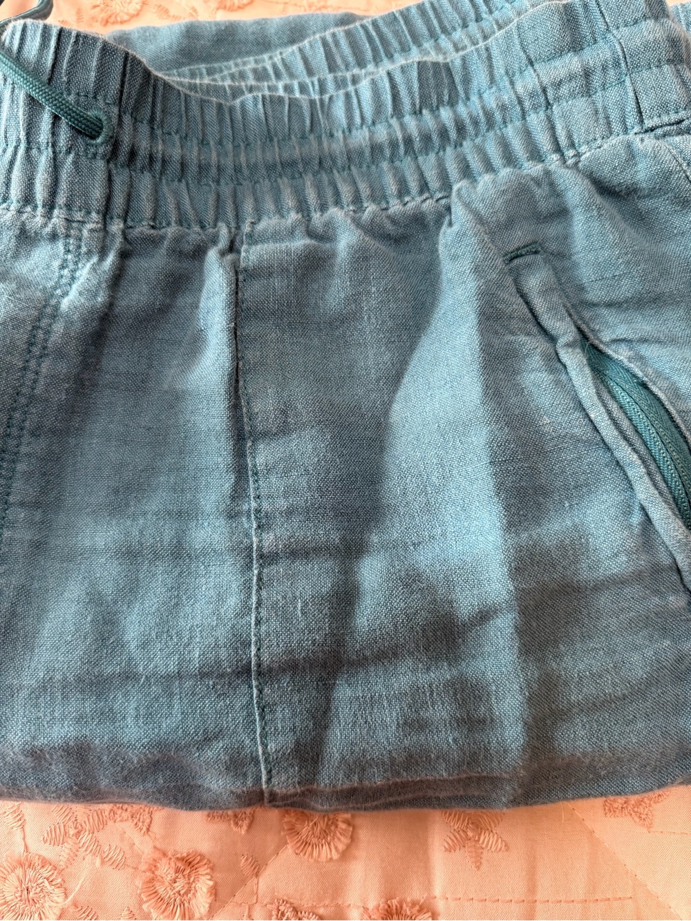 Athleta Retreat Linen High Rise Wide Leg Pants Teal Borealis Size 10 - Picture 4 of 6